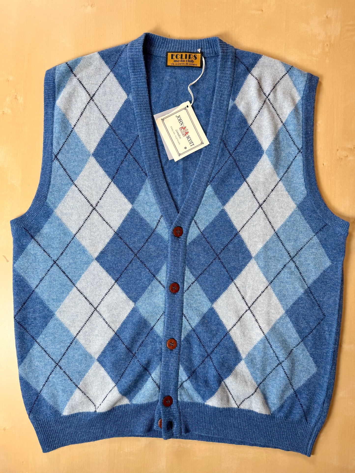 Gilet a losanghe in pura lana (nuovo) - XL