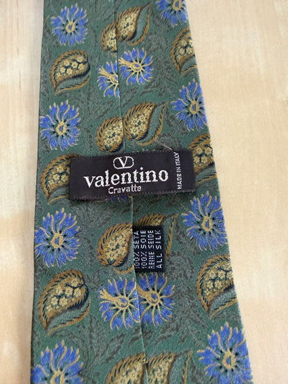 Cravatta Valentino crêpe verde fantasia floreale