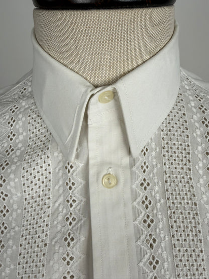 Camicia anni ‘70 con ricami traforati - XS/S collo 38