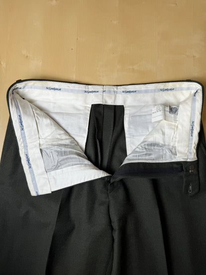 Pantaloni Yves Saint Laurent anni ‘80 in flanella verde scuro - tg. 50