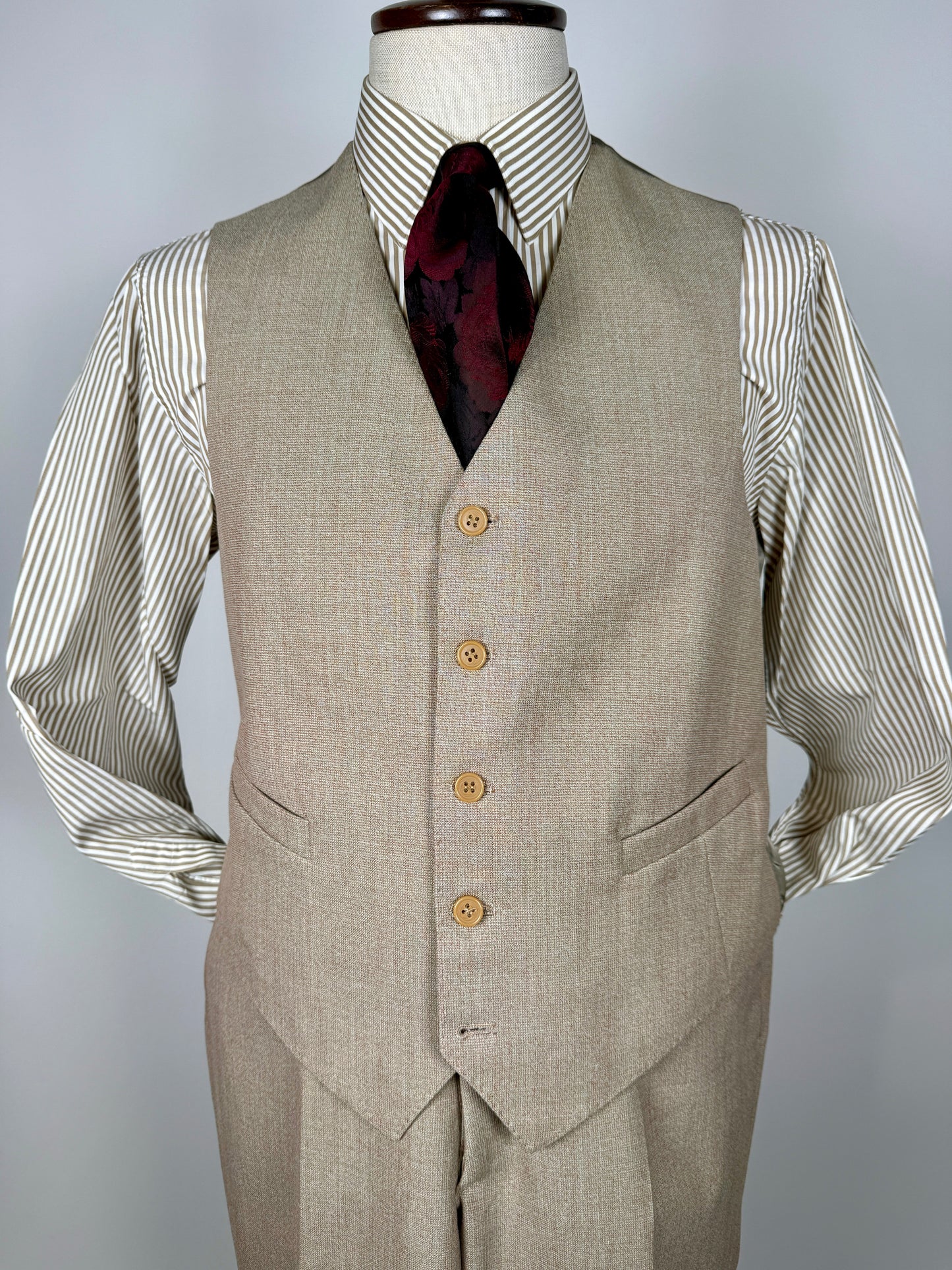 Completo 3 pezzi anni ‘70 hopsack beige - tg. 50/52 drop basso