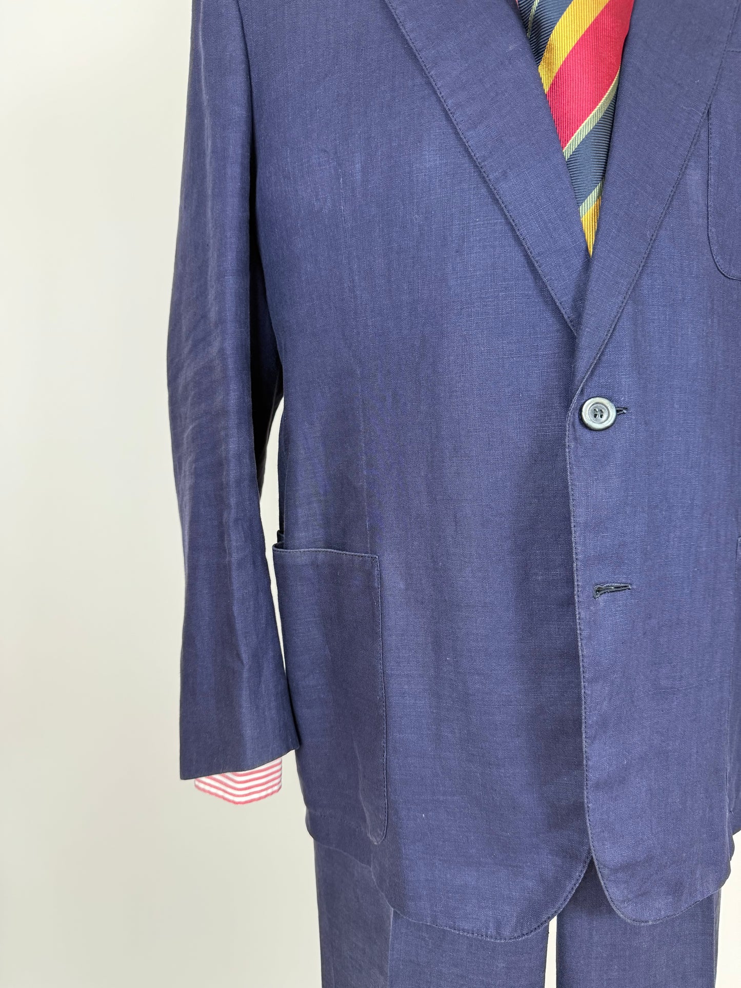 Completo sartoriale anni '70 in lino blu stile workwear - tg. 54