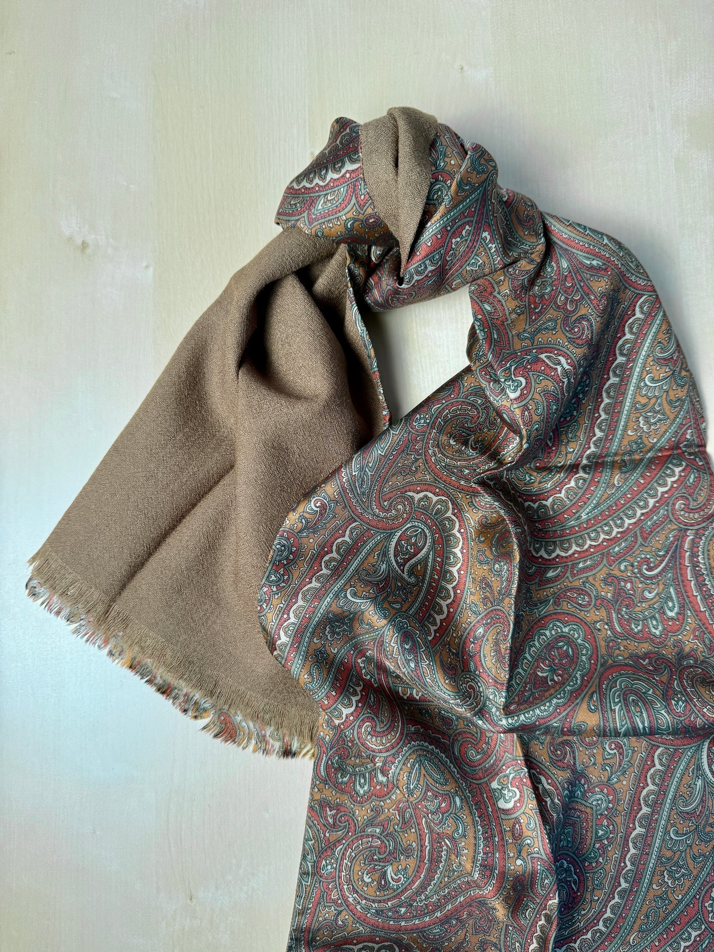 Sciarpa tubolare doppio tessuto in seta e lana