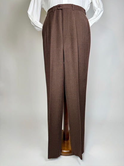 Pantaloni anni ‘70/‘80 flanella quadretti marrone ruggine (NOS) - tg. 44