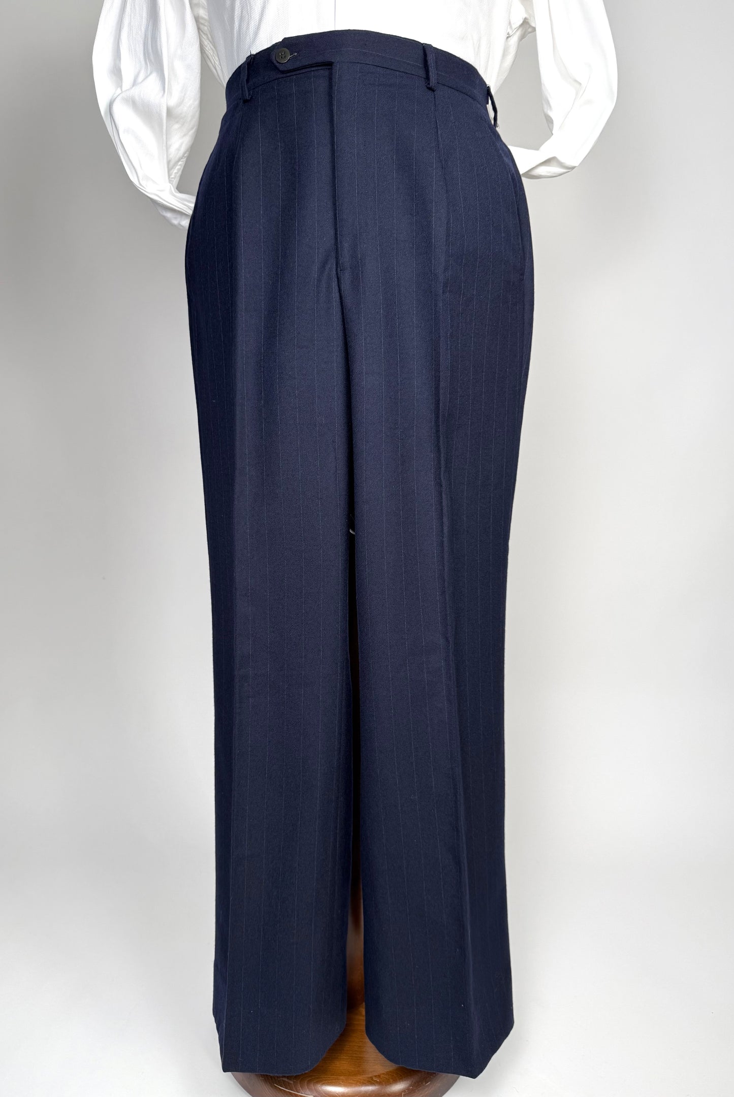 Completo Belvest doppiopetto anni ‘70 flanella blu gessato - tg. 50/52