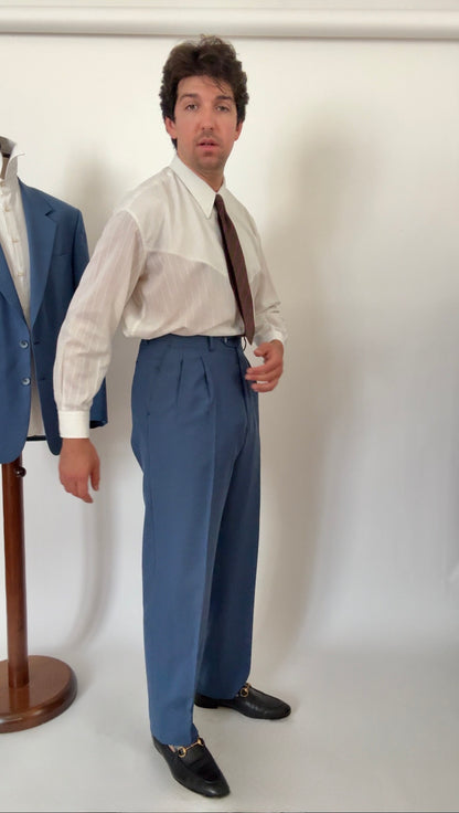Completo anni '80 fresco lana bluette - tg. 52, pantaloni 48