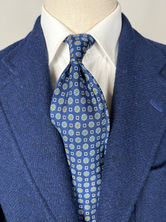 Cravatta blu micro fantasia floreale