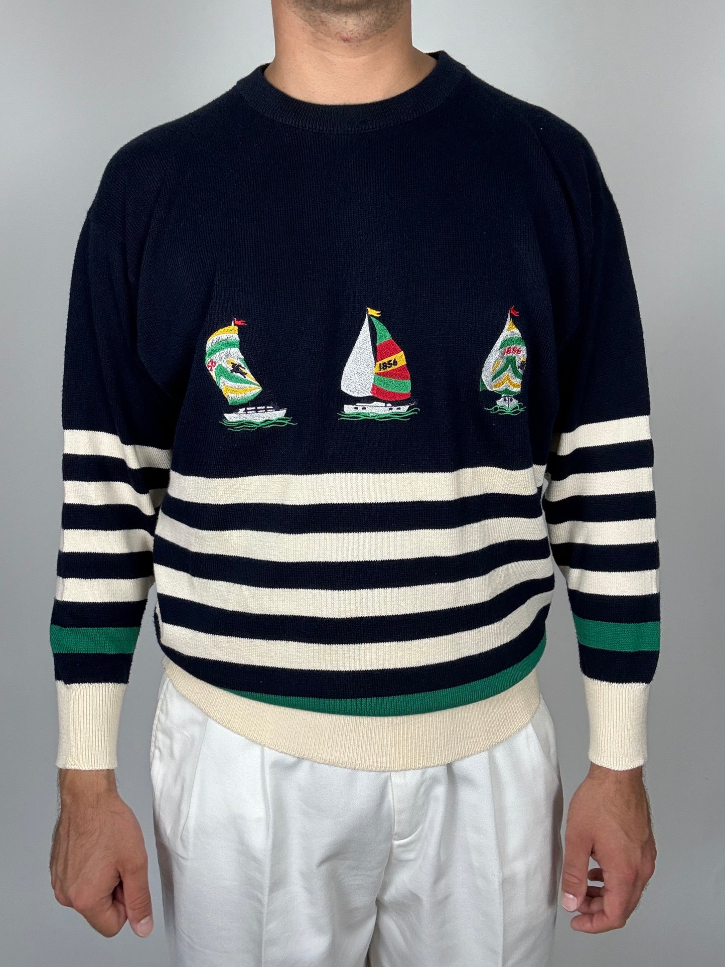 Pullover Burberrys in cotone anni '80 con barche a vela - M/L