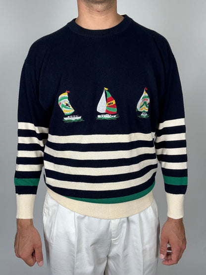 Pullover Burberrys in cotone anni '80 con barche a vela - M/L
