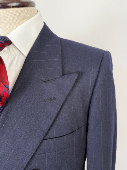 Completo Belvest doppiopetto anni ‘70 flanella blu gessato - tg. 50/52