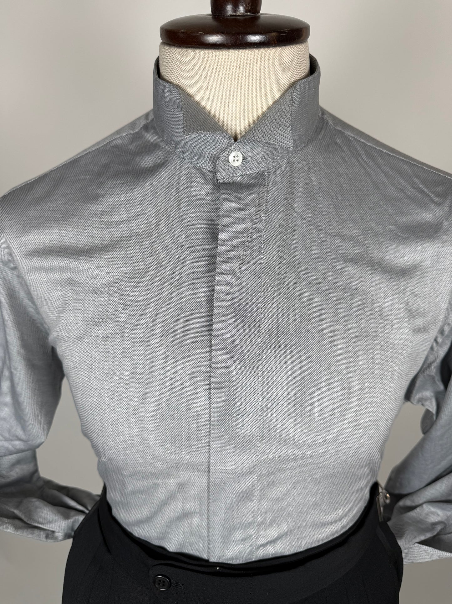 Camicia da sera in piquet grigio collo diplomatico - M collo 41