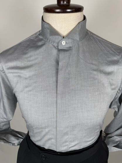 Camicia da sera in piquet grigio collo diplomatico - M collo 41