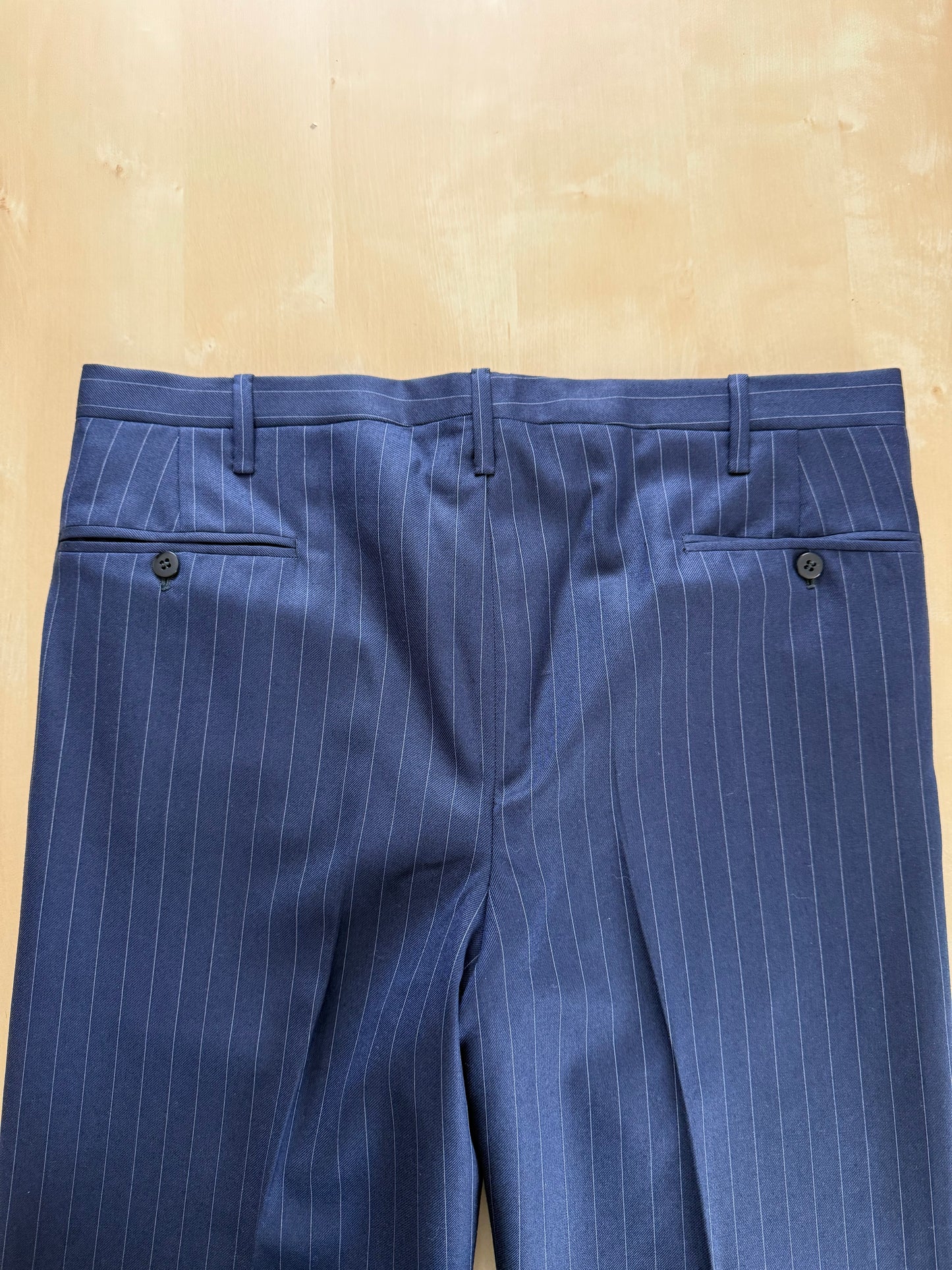 Pantaloni sartoriali flanella pettinata lana e cashmere blu gessato - tg. 50/52