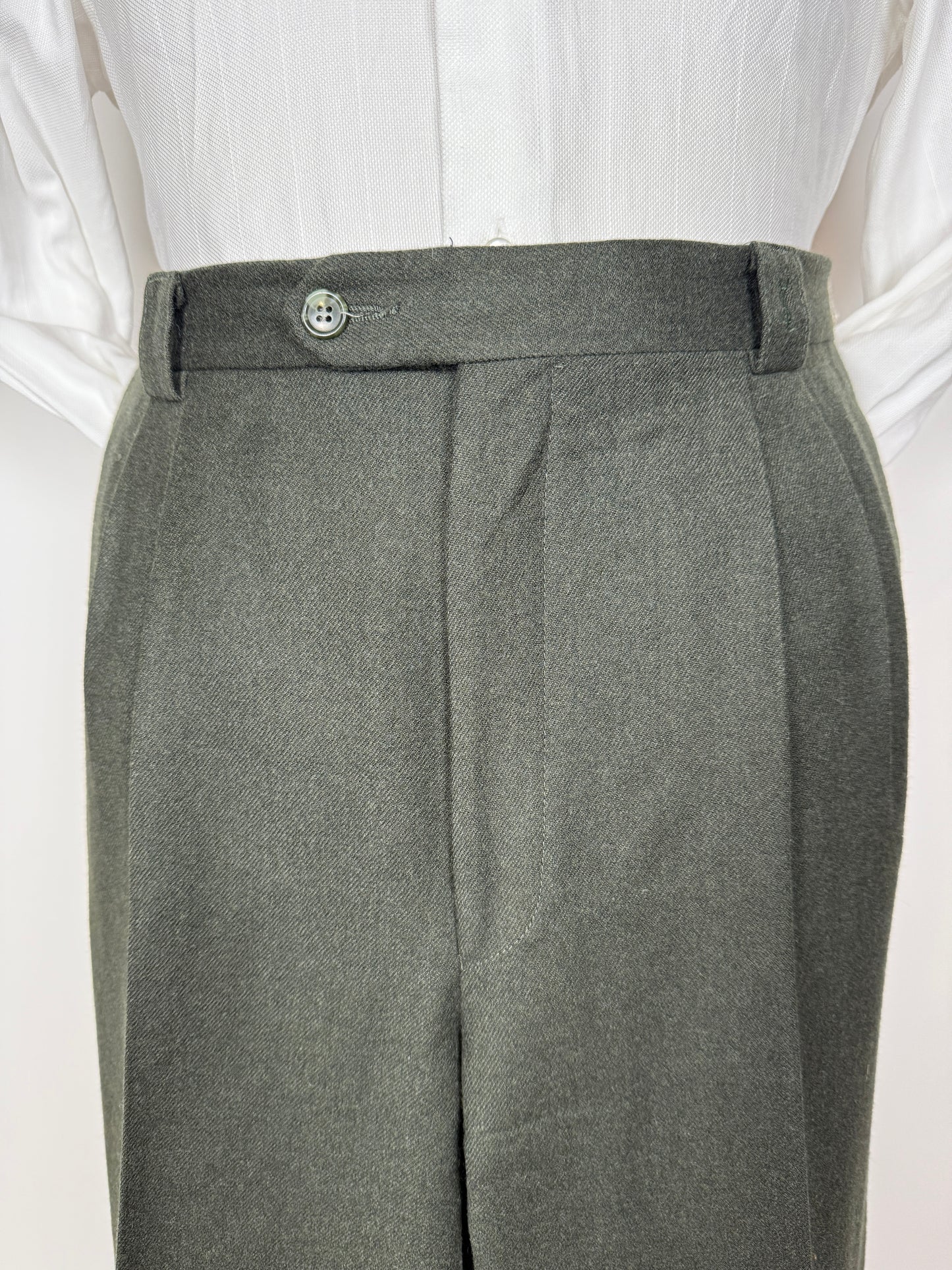 Pantaloni Yves Saint Laurent anni ‘80 in flanella verde scuro - tg. 50
