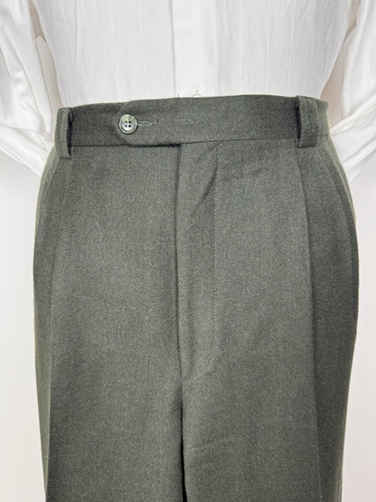 Pantaloni Yves Saint Laurent anni ‘80 in flanella verde scuro - tg. 50