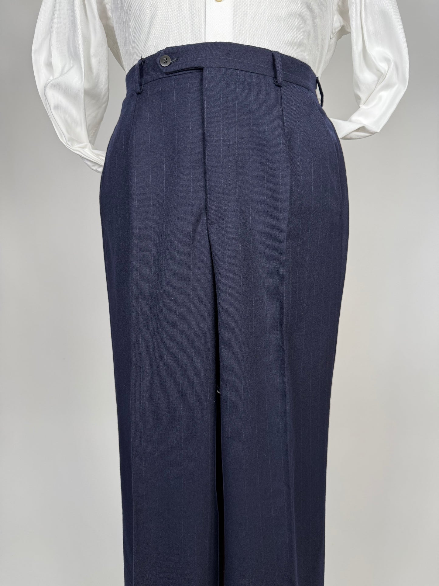 Completo Belvest doppiopetto anni ‘70 flanella blu gessato - tg. 50/52