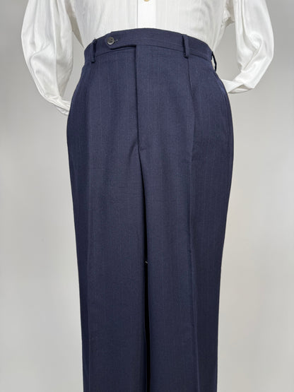 Completo Belvest doppiopetto anni ‘70 flanella blu gessato - tg. 50/52