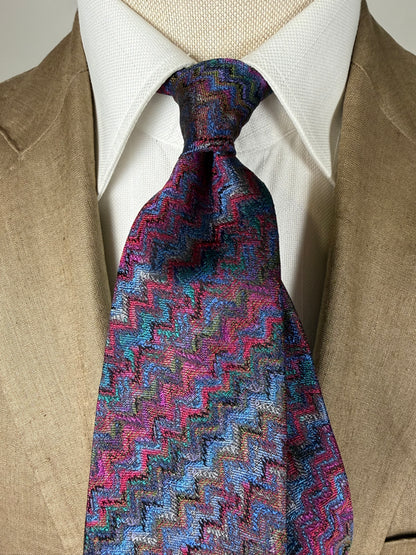 Cravatta Missoni zigzag multicolore viola e blu jacquard