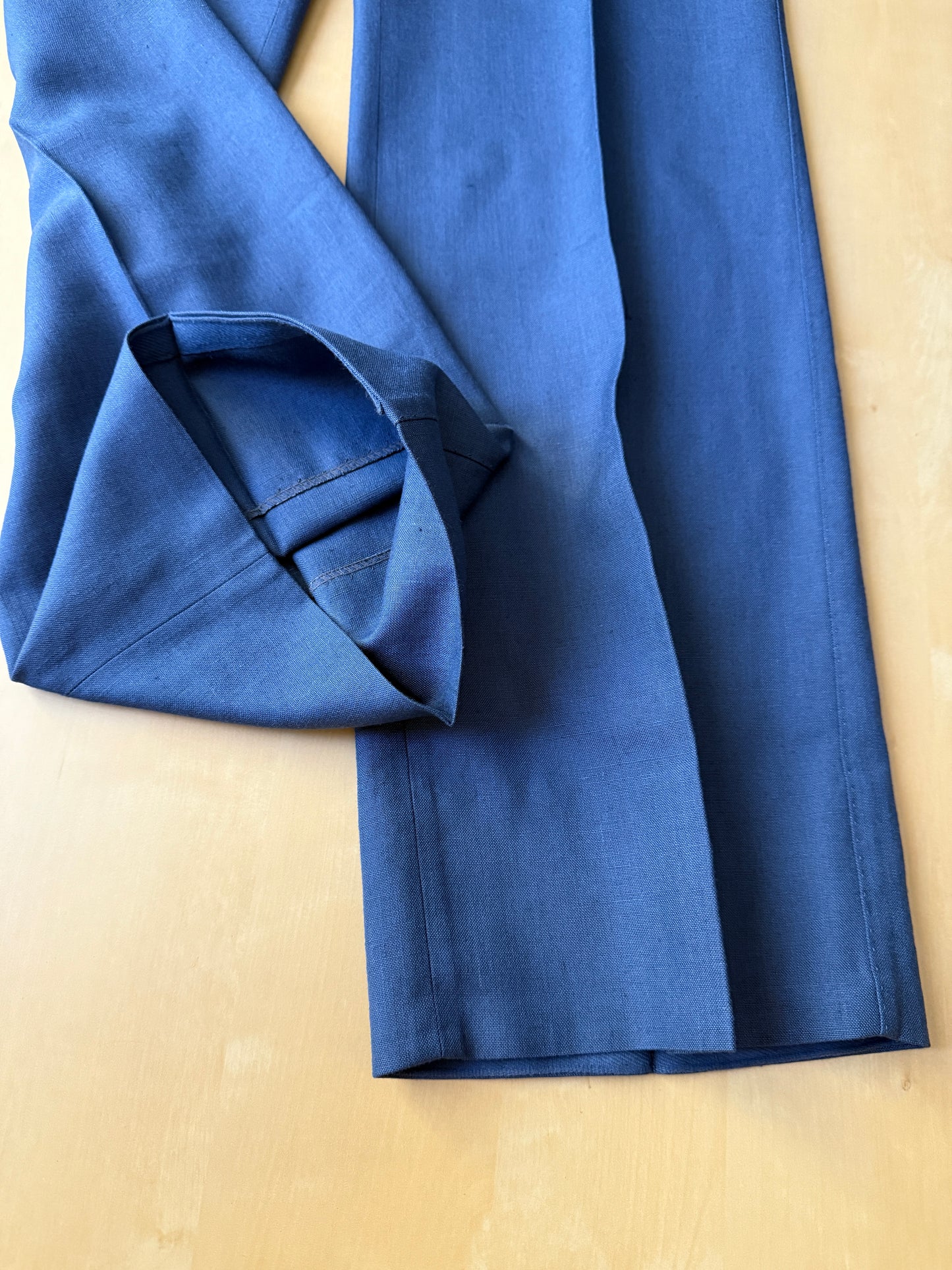 Pantalone anni ‘70 in lino e viscosa blu cobalto - tg. 50
