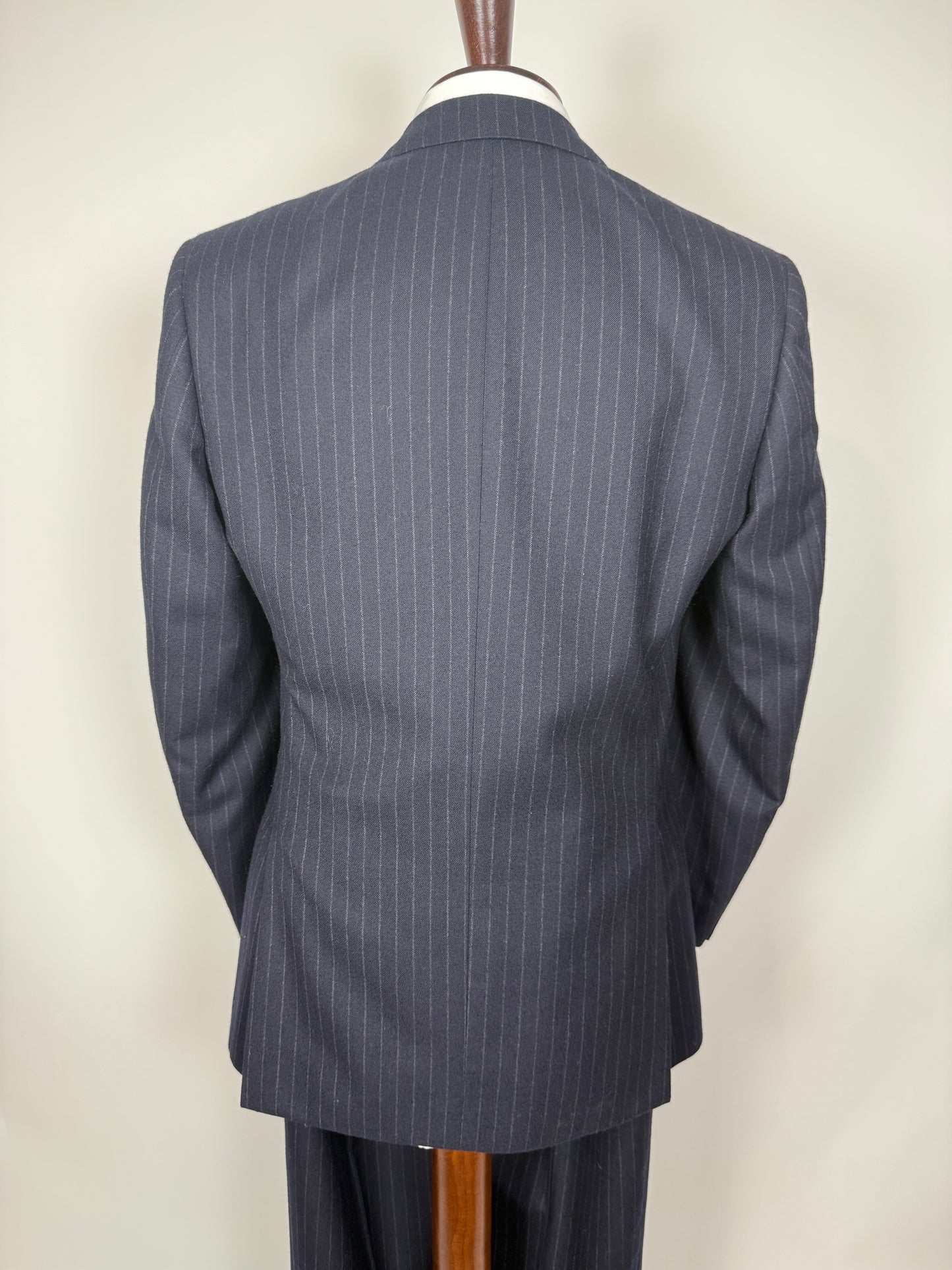 Completo anni ‘80 in flanella inglese blu gessato - tg. 48