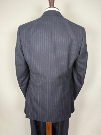 Completo anni ‘80 in flanella inglese blu gessato - tg. 48