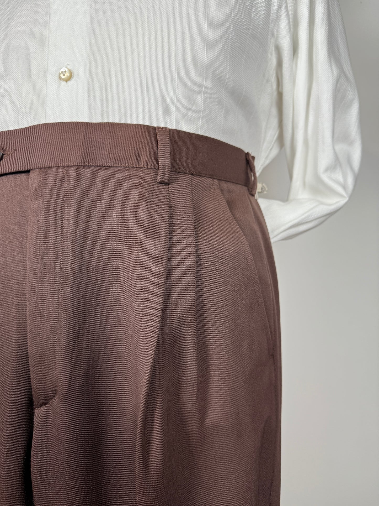 Pantaloni anni ‘80 twill pettinato marrone cacao (NOS) - tg. 48