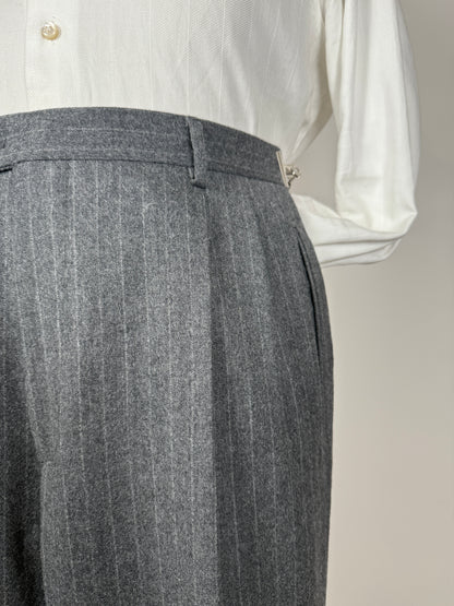 Completo doppiopetto flanella grigio gessato anni ‘80/‘90 - tg. 48/50, drop alto