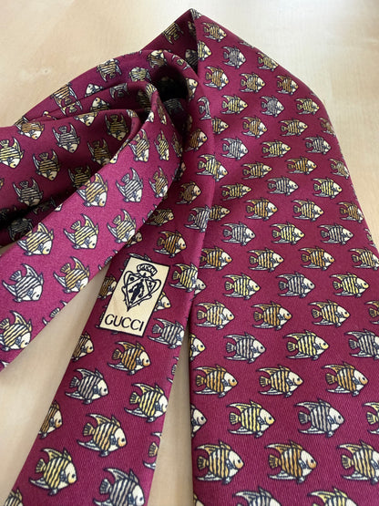 Cravatta Gucci bordeaux con pesci