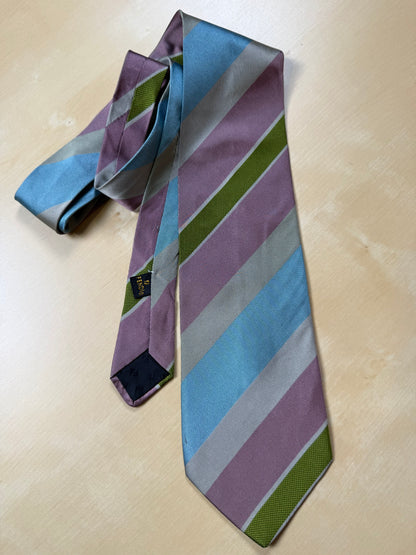 Cravatta Fendi regimental vintage azzurro verde grigio