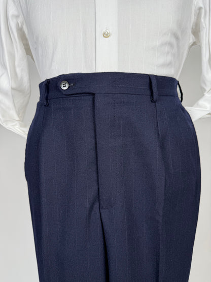 Completo Belvest doppiopetto anni ‘70 flanella blu gessato - tg. 50/52