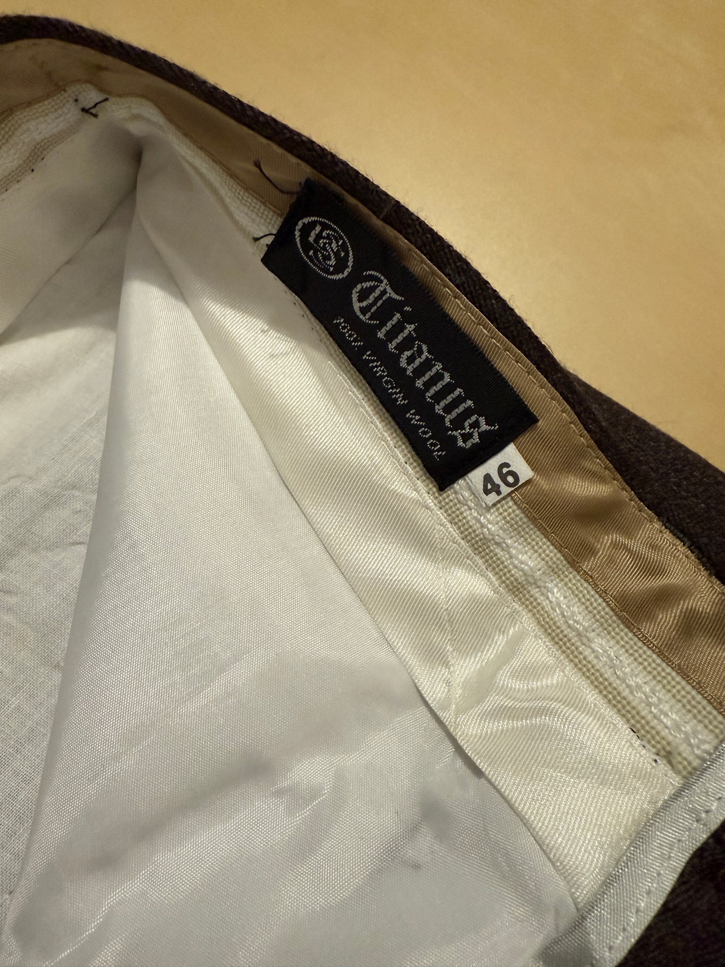 Pantalone anni ‘70 in flanella marrone con tasche alla carrettiera (NOS) - tg. 44/46