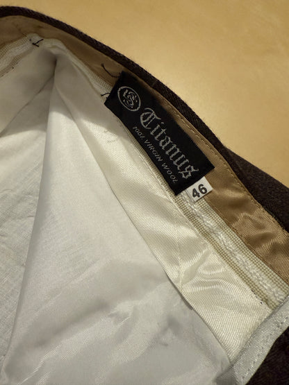 Pantalone anni ‘70 in flanella marrone con tasche alla carrettiera (NOS) - tg. 44/46