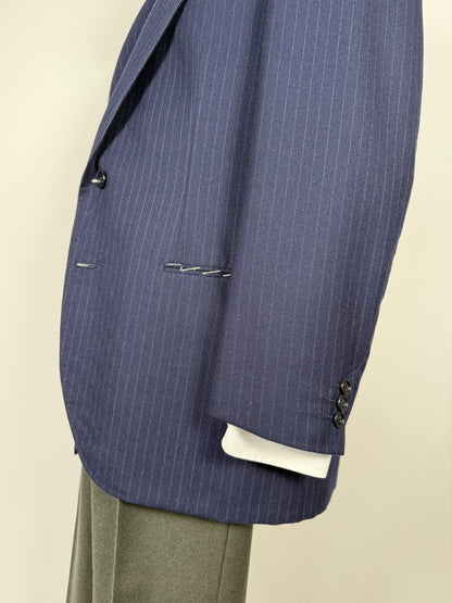 Giacca sartoriale anni ‘70 in flanella blu gessata (nuova) - tg. 50