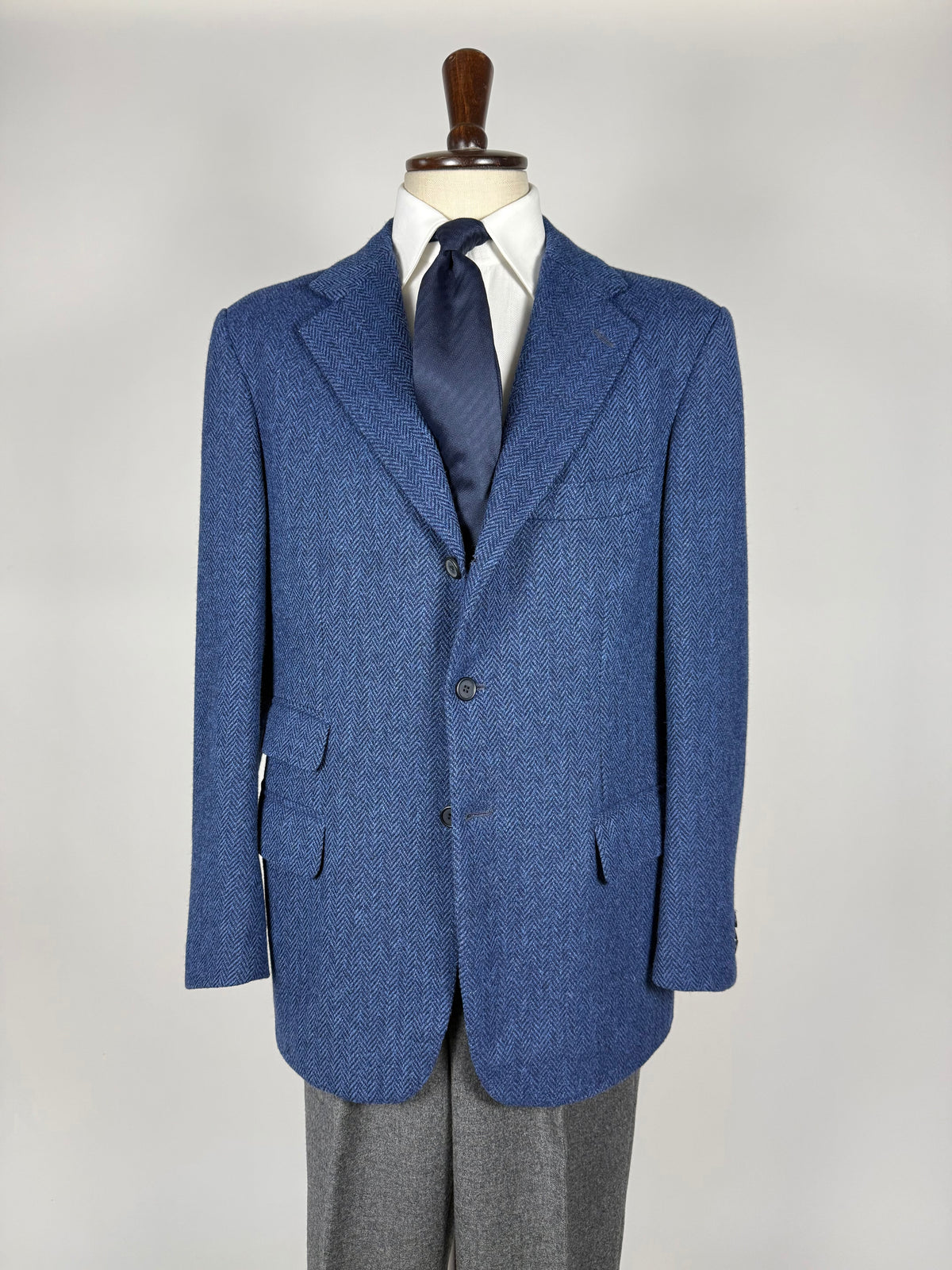 Giacca De Paz vintage tweed spigato blu - tg. 54