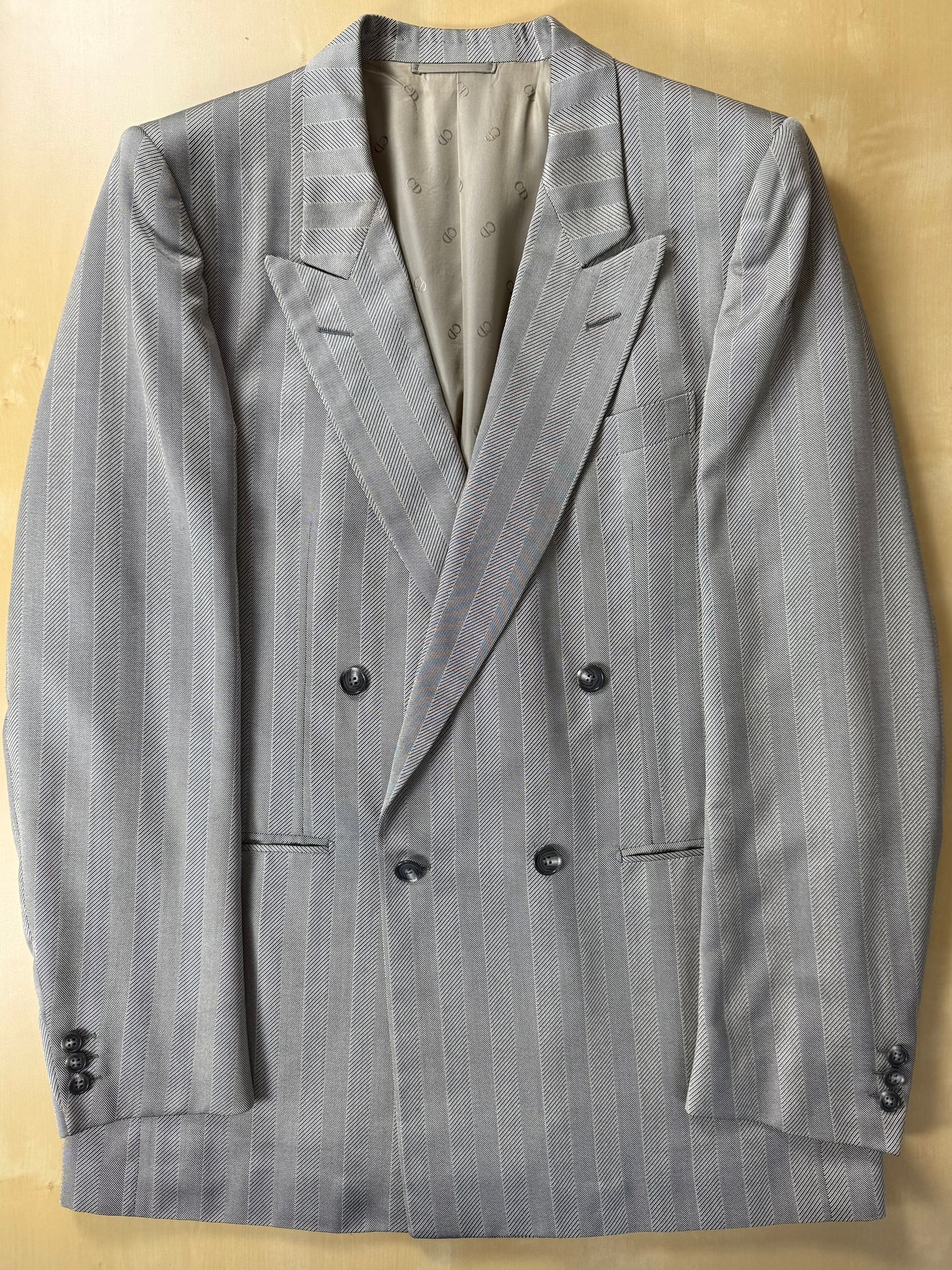 Giacca doppiopetto Christian Dior anni '70/'80 lana e seta chevrons - tg. 52 lunga
