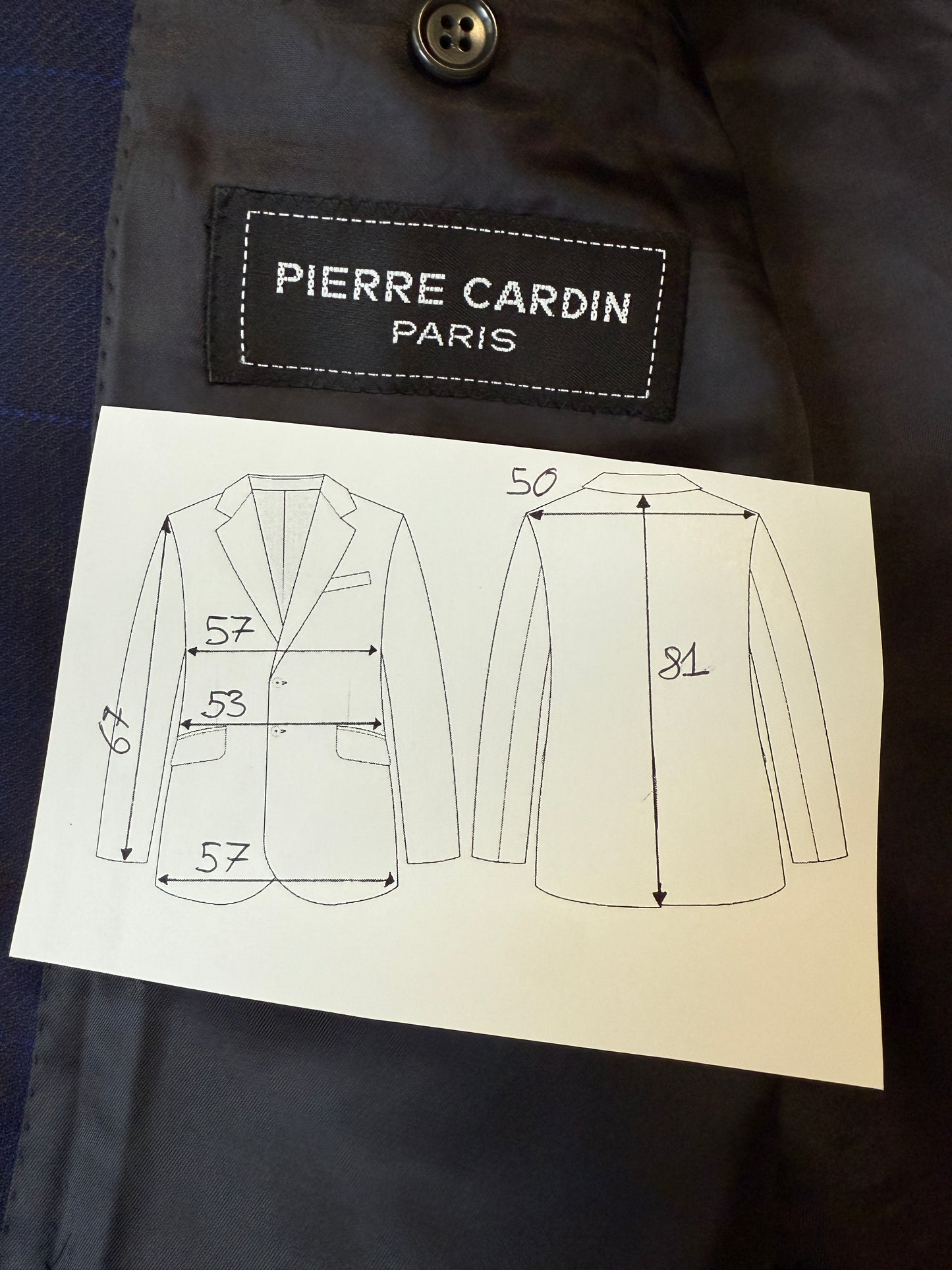 Giacca Pierre Cardin anni '90 in lana super twist blu a quadri - tg. 52/54