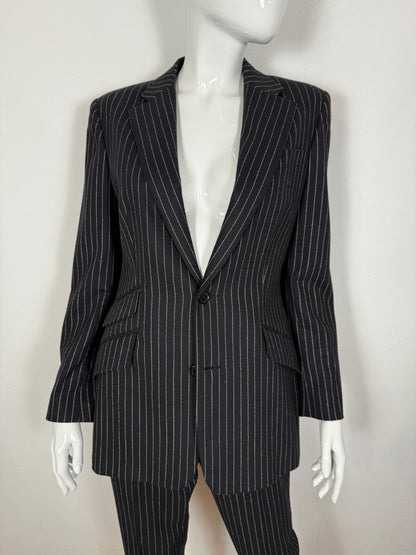 Tailleur Ralph Lauren gessato taglio maschile in lana e cashmere - tg. 40
