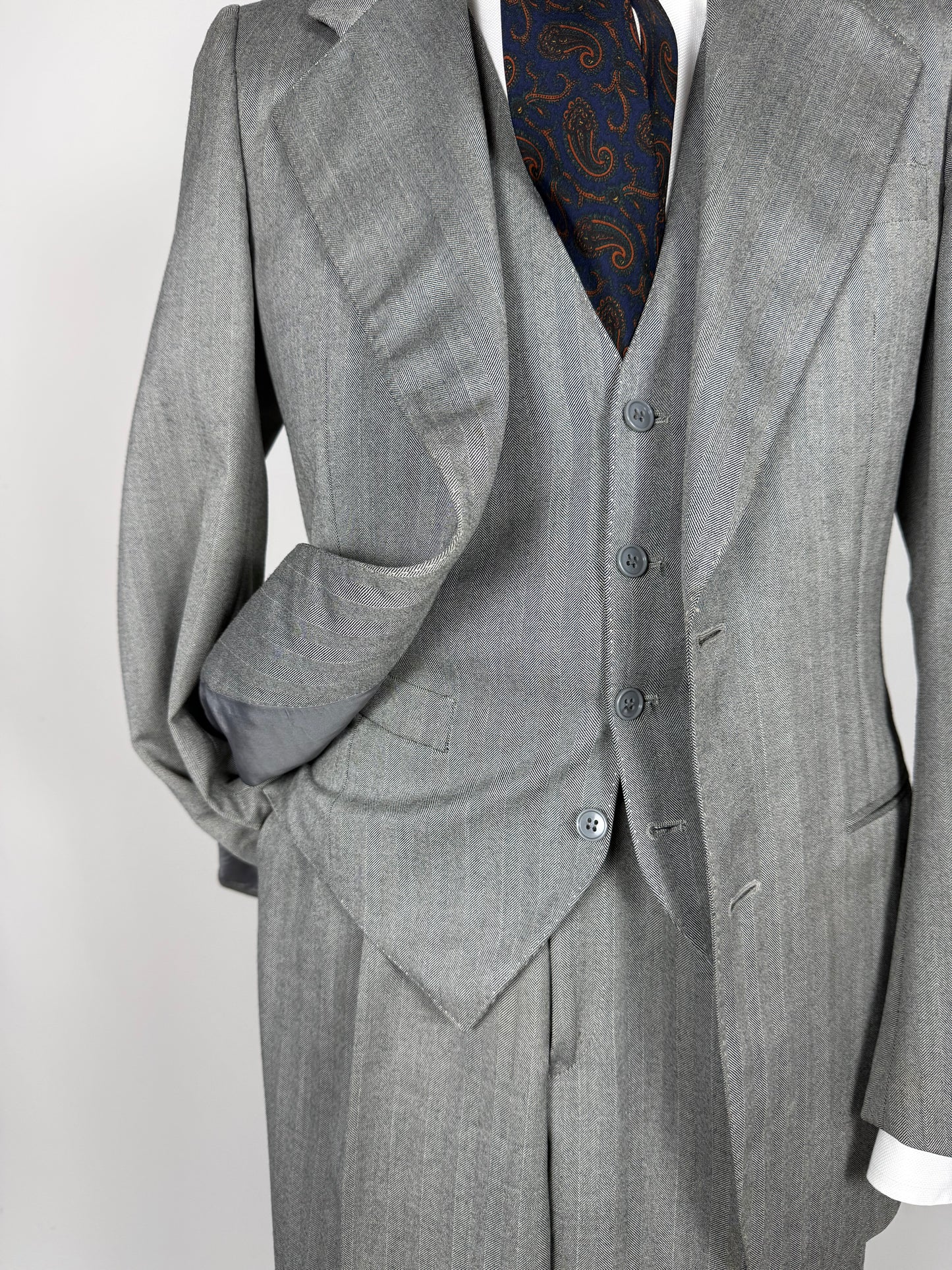 Completo 3 pezzi anni '70 herrigbone grigio - tg. 44