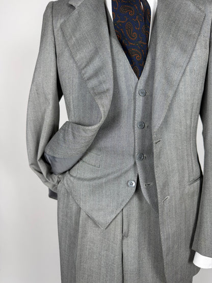 Completo 3 pezzi anni '70 herrigbone grigio - tg. 44