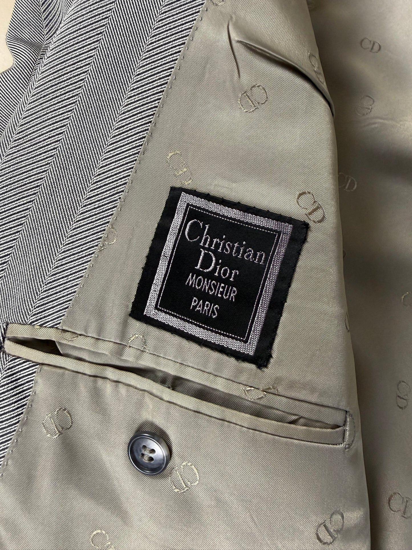 Giacca doppiopetto Christian Dior anni '70/'80 lana e seta chevrons - tg. 52 lunga