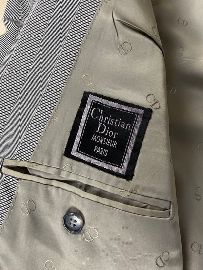 Giacca doppiopetto Christian Dior anni '70/'80 lana e seta chevrons - tg. 52 lunga