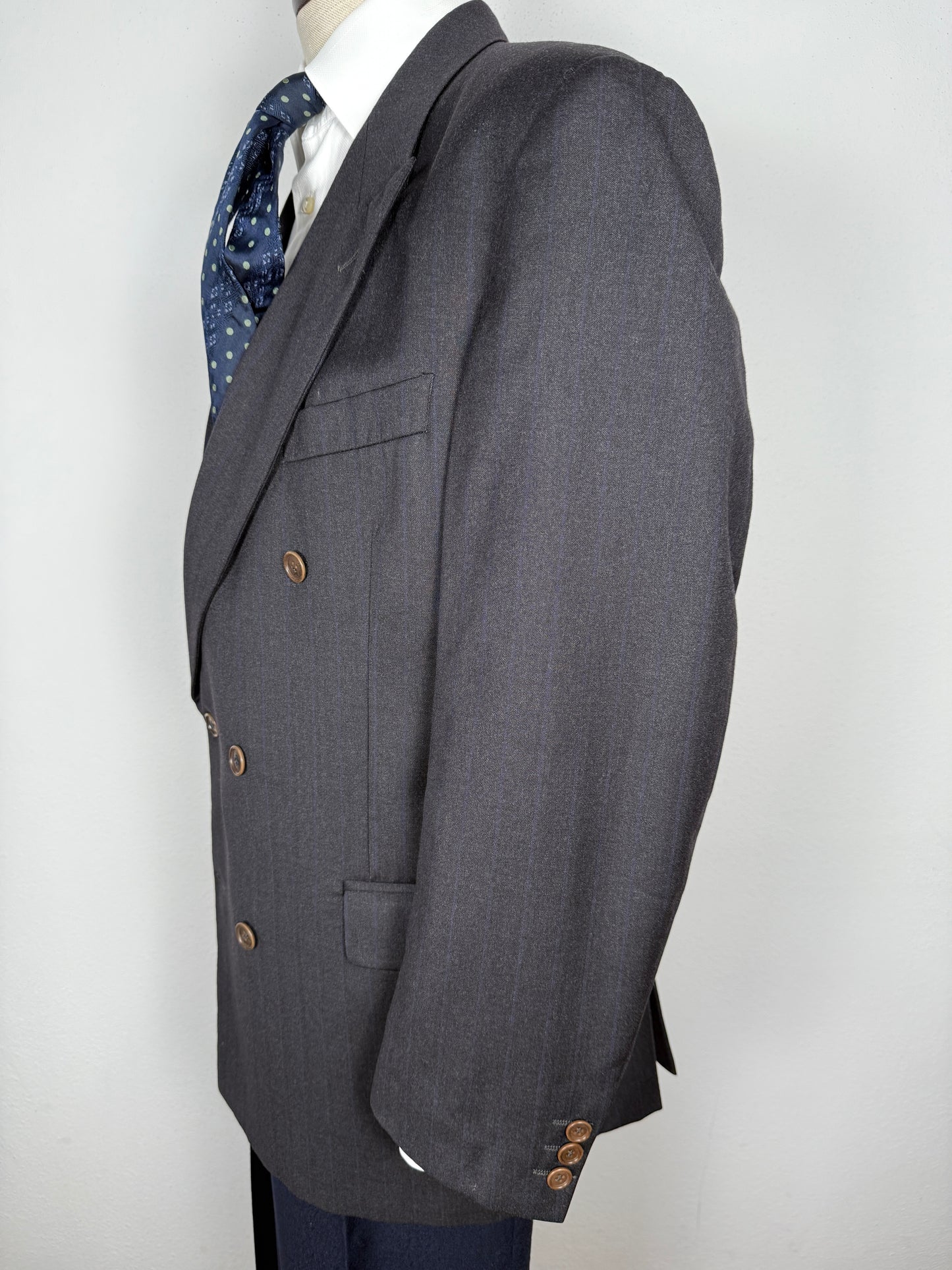 Giacca Coveri anni ‘80 doppiopetto antracite gessata - tg. 54