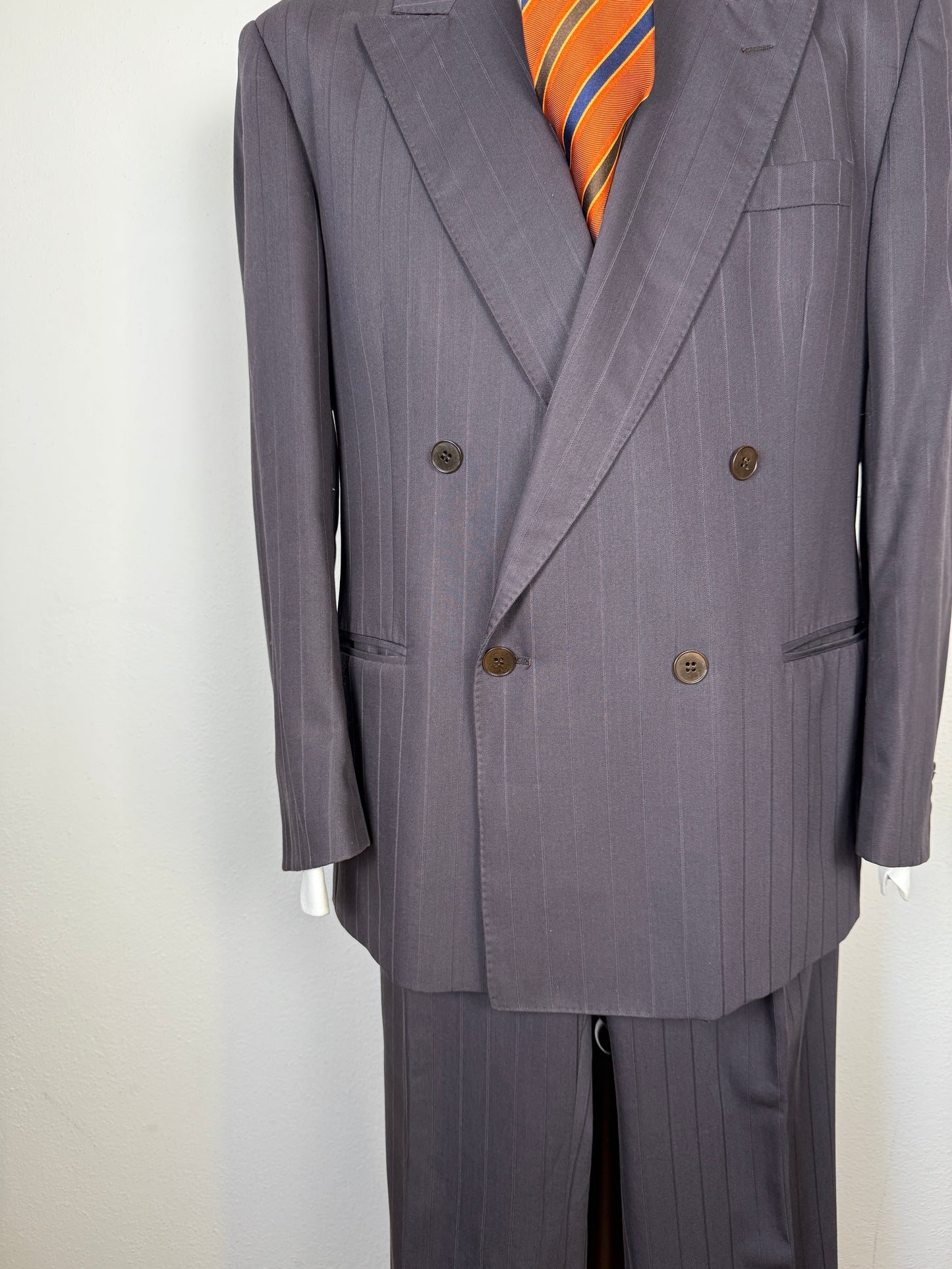 Completo doppiopetto gessato anni ‘80 marrone cacao - tg. 52