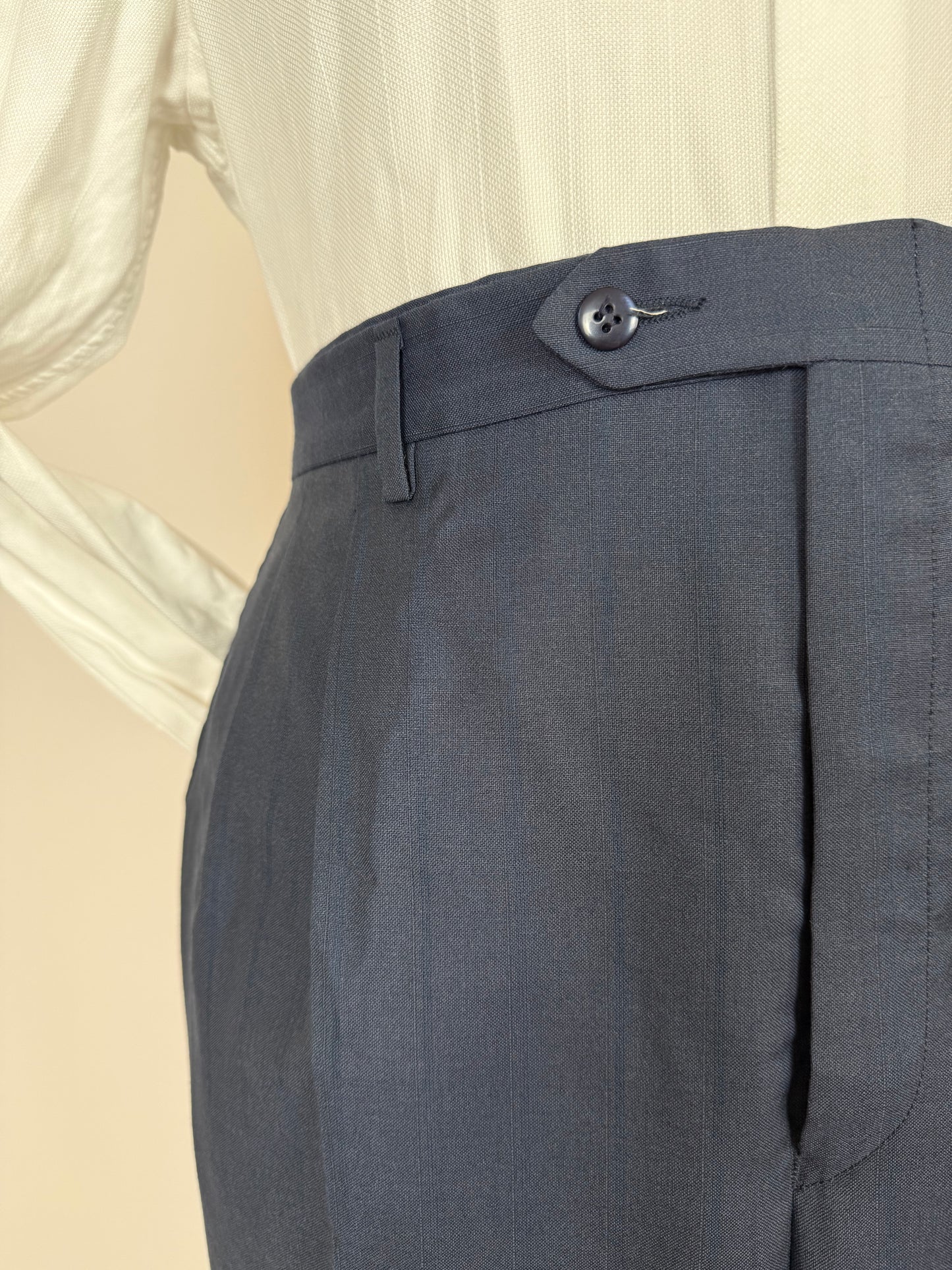 Pantaloni anni '80 fresco lana blu righe tono su tono - tg. 56