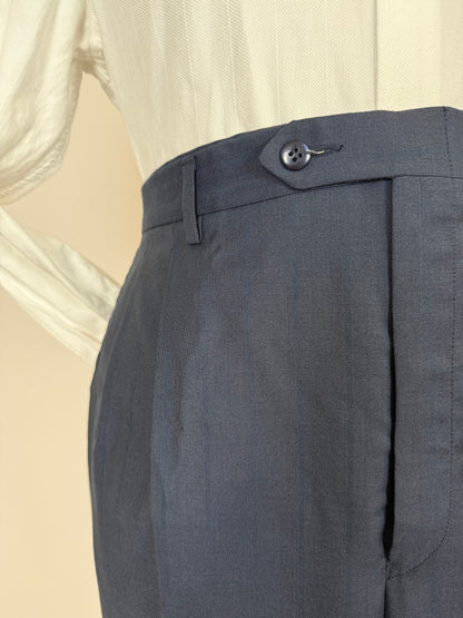 Pantaloni anni '80 fresco lana blu righe tono su tono - tg. 56