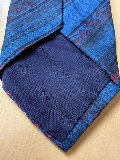 Cravatta Valentino seta shantung blu regimental e floreale