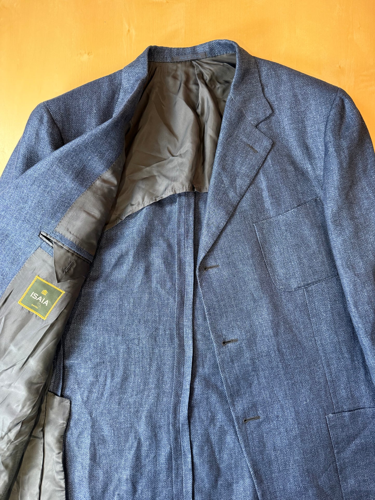 Giacca Isaia in puro lino spigato blu china - tg. 56