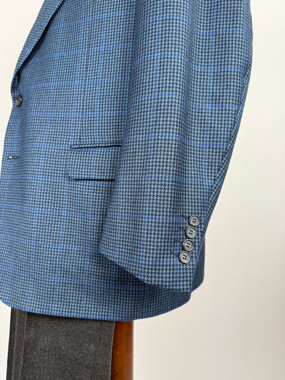 Giacca anni ‘80 pied-de-poule finestrato blu lana e cashmere - tg. 54/56