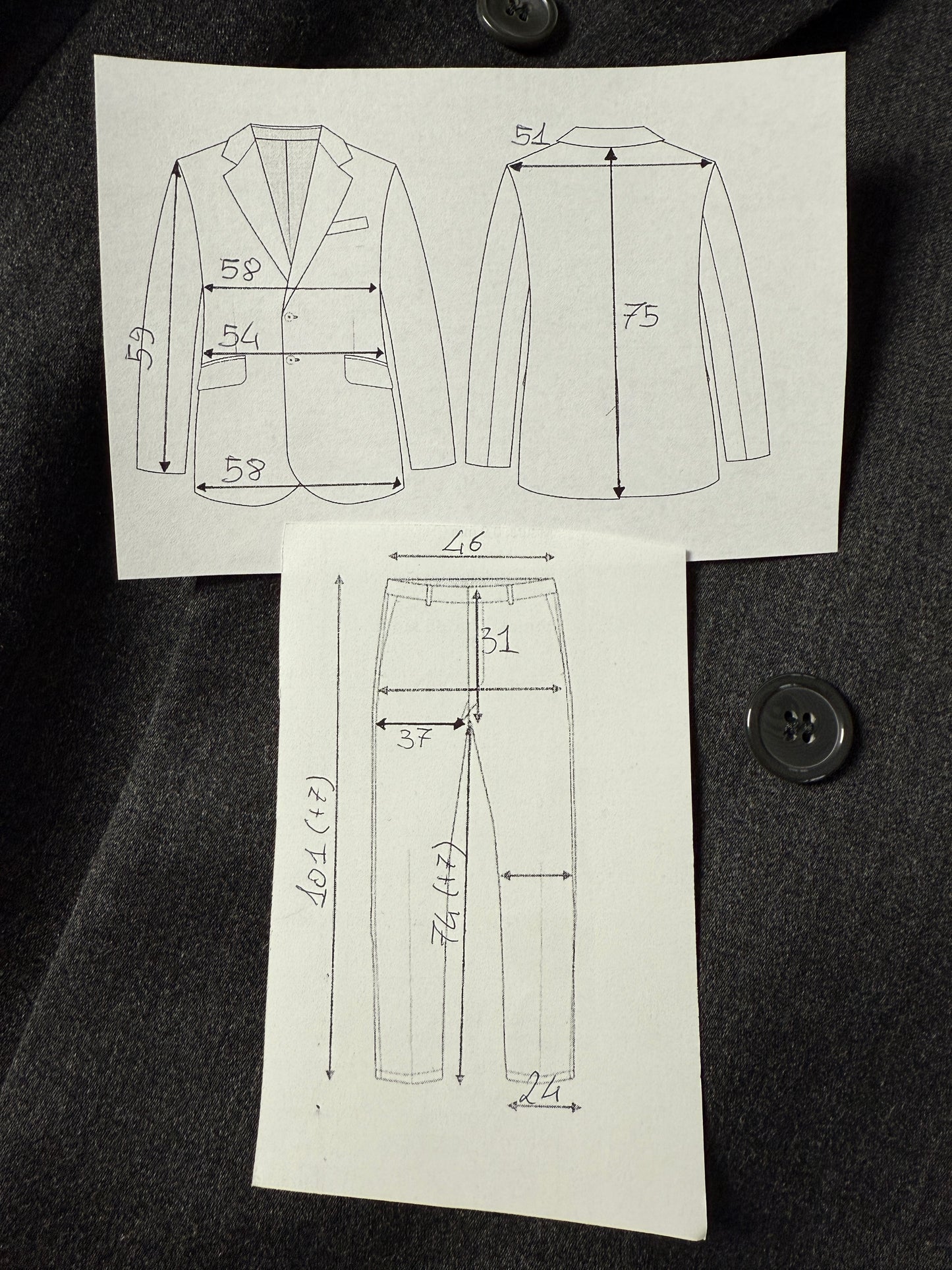 Completo doppiopetto anni ‘80 flanella antracite - tg. 52