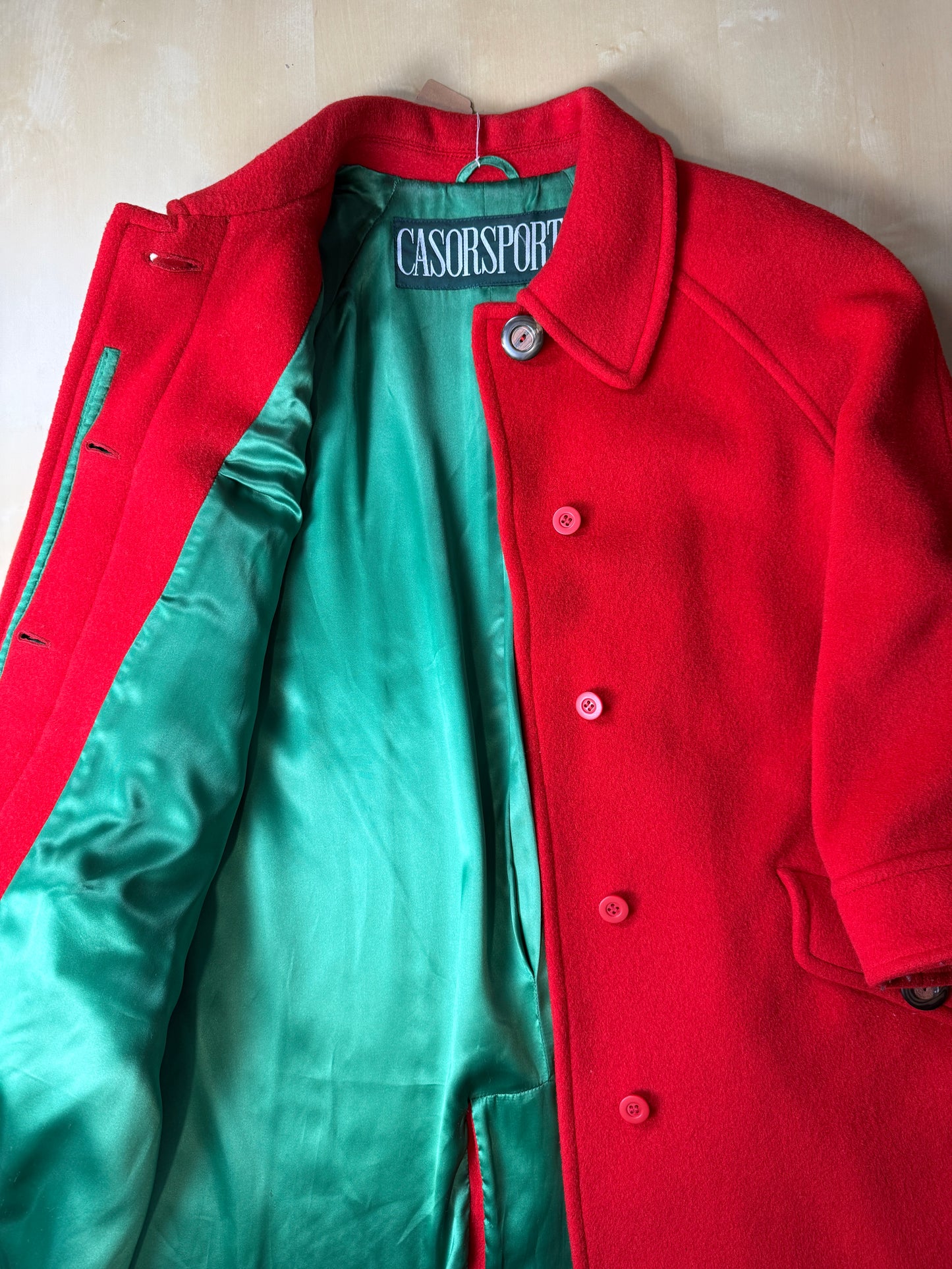 Cappotto anni ‘80 panno lana e mohair rosso scarlatto - tg. 44-46